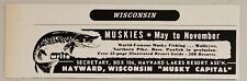 1960 Print Ad World Famous Musky Fishing Muskies May to November Hayward,WI picture