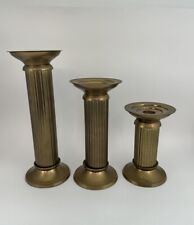 Set of 3 Brass Pedestal Pillar or Taper Candle Holders picture