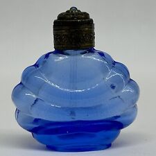 Vintage Czech Mini Perfume Bottle Cobalt Blue Glass Metal Dauber Cap Empty T9 picture