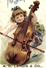 1880's Sterling Pianos A C Landis & Co Paris IL Cute Girl Playing Double Bass picture