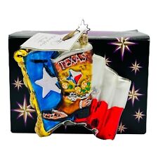 Christopher Radko Spirit Of Texas Glass Christmas Ornament 4” Cowboy Boots Flag picture