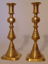 Antique 19th C English Brass Candlesticks Beehive Push UP  Rd223580 picture