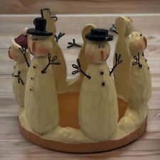 RARE Blossom Bucket Cindy Lowry 09 Snowman Small Candle Holder Primitive Resin picture