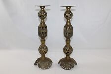 Vintage Antique Pair Decorative Brass Taiwan Candle Holders 14.25