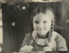 Vintage snapshot photo Sweet Little Cute Girl Braids Kid Child Original Photo picture