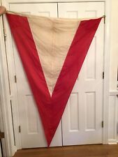 Vintage Naval Signal Pennant 1930’s-40’s, Red & White, Rare 4ft x 6ft picture