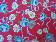 Yuwa 30’s Collection Atsuko Matsuyama Daisies Blue Roses Ribbons on Red Fabric  picture
