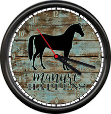 Barn Wood Horse Equestrian Rider Manure Happens Funny Gift Sign Wall Clock picture