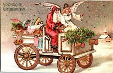 Vintage early 1900's Santa Claus,Antique Car,Angel & Baby Jesus Antique Postcard picture