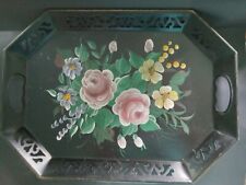Vintage Floral LARGE Hand Painted Tole Tray 18-1/2