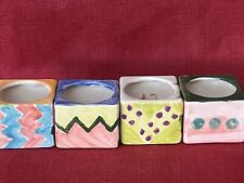 STUDIO ART POTTERY HANDTHROWN HANDPAINTED SET OF 4 NAPKIN RINGS ARTIST SIGNED CP picture