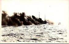 Real Photo Postcard Military Ship on Fire picture