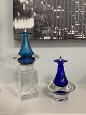 Vintage Jan Benda Hand-Blown Encased Blue & Teal Art Glass Oil Lamp Bud Vase picture