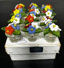 Antique Vintage Czech Glass Flower Basket Place Card Holders Boxed Set of 12 picture