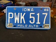 1986 Iowa License Plate with 1989 Sticker Paulo Alto County PWK 517 picture