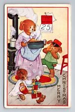 Merry Christmas, Bear Family Cooking, Embossed, Vintage c1938 Postcard picture