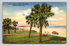 c1941 Linen Postcard Neptune Beach FL Florida Atlantic Ocean and Palms Cars picture