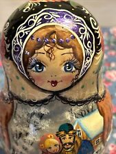 Vintage Russian Winter Fairytale Nesting DOLL Hand Painted Signed 6” - 5 Pce picture