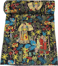 Indian Farida kahlo Handmade Cotton Kantha Quilt Queen Black Bedspread Blanket picture