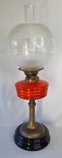 Vintage Veritas Lamp Works Tall Orange Glass Oil Lamp Etched Fully Functional picture