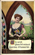 A Summer Girl My wish please find enclosed Antique vintage 1909 postcard series picture