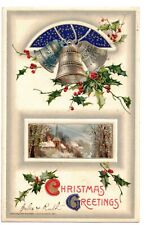 Christmas Greetings Holly And Bells Vintage Postcard 1911 LA3 picture