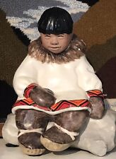 C. Alan Johnson Inuit ‘Bobby’ Boy on Log Ceramic Figurine 1962 Alaska Vintage picture
