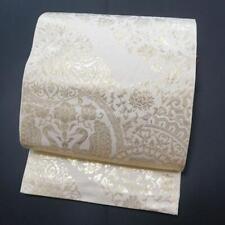 Japanese White Gold-Colored Opposite Bird Pure Silk Bag Obi Formal K529 picture