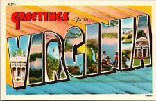 Vtg Virginia VA Landmarks Large Letter Greeting from 1930s Unused Linen Postcard picture