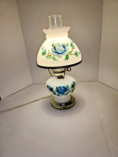 Vintage Hand Painted Blue Rose and White Floral Hurricane Lamp 16