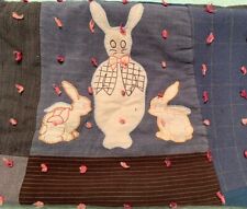 Antique Child's Bunny Quilt, Hand-Tied, Embroidered, Appliqued, 34 x 52 inches picture
