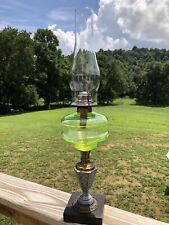 “Rare” Unique Vintage Antique Green Uranium Vaseline Glass Oil Lamp picture