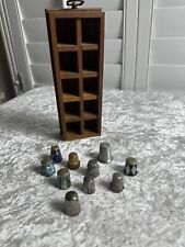 Lot Of Sewing Thimbles With Wood Display, Some Sterling Silver  picture
