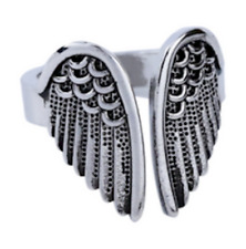 ANGEL WINGS ADJUSTABLE ONE SIZE SILVER METAL WOMENS RING biker ladies BRX066 new picture
