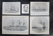 5 1885 Civil War Prints - Confederate Warship CSS Alabama & Captain Semmes picture