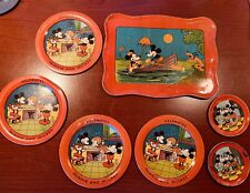 Antique Early  Disney Mickey Mouse Minnie Mouse Tin Tea Set Incomplete Vintage picture