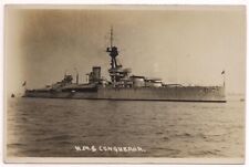 H.M.S. CONQUEROR Postcard ROYAL NAVY HMS BATTLESHIP Orion-class WWI Ship, RPPC picture