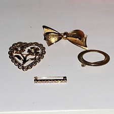 A Lot of 4 Gold Tone Women's Brooches Vintage Heart Bow Rhinestone Bar Pin picture