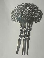 Antique Vintage Sterling Silver Filigree Etched Hair Comb Fork Pin  picture