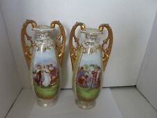 Set 2 Rare Antique Angelica Kaufmann Signed AUSTRIA Porcelain Vase  picture