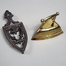 Vintage Norleans Miniature Antique Clothes Iron & Cast Iron Trivet Brass England picture
