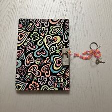 Vintage Lisa Frank Black Velvet Spiral Theme Notebook W/ Lock Colored In Hearts picture