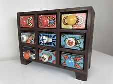 India Wooden Ceramic 9 Drawer Stash Box Spice Box READ picture