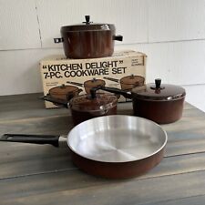 Vintage 70's KITCHEN DELIGHT Aluminum 7 pc cookware set- brown COMPLETE NOs (RV) picture