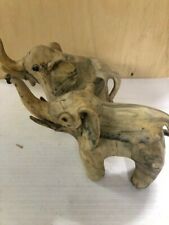 VINTAGE  PAIR of Carved Crushed Oyster Shell Resin Elephant Family REAL NICE-84C picture
