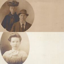 x2 LOT c1900s UDB Portrait RPPC Old Couple Hat & Young Woman Real Photo PC A175 picture