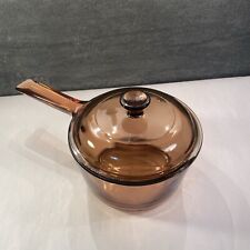Corning Ware Vision 1 Liter Amber Glass Lipped Sauce Pan/Lid USA picture