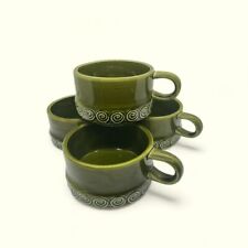 4 Vintage Avocado Green Swirl Soup Mug, Stoneware 1960’s Retro Vintage / Bowls picture