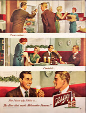 1949 Schlitz Beer Print Ad 2 Couples Sharing Drinks Mid Century Modern Kitchen picture
