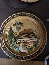 Vintage Polish Hand Carved Wood  Collectible Plate  14-1/2 picture